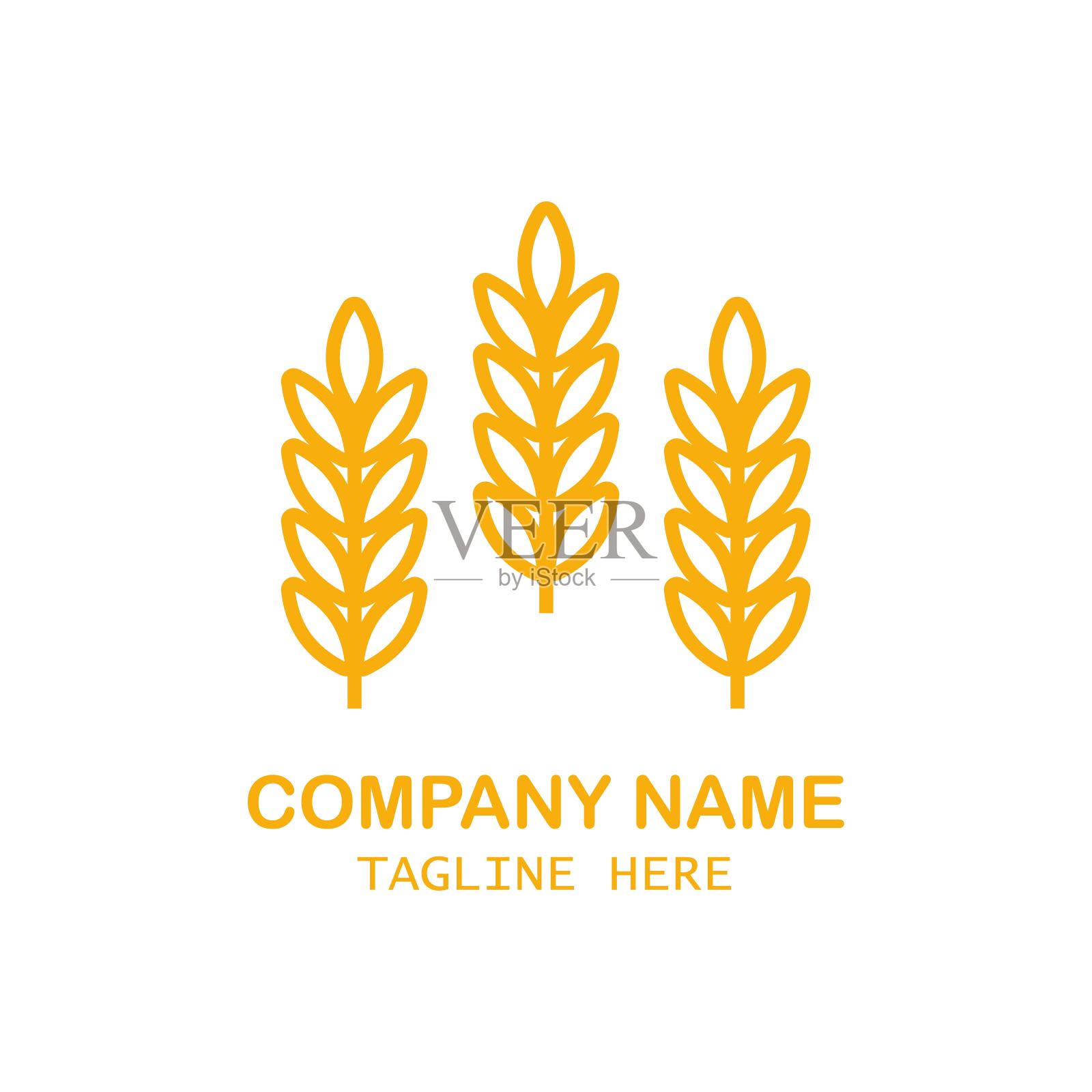 小麦穗图标矢量农场标志模板。白色上为有机生态面包店、农业、啤酒行全谷物符号插图插画图片素材