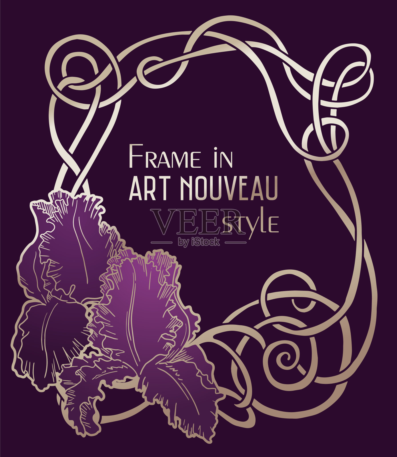 紫色和金色的鸢尾花框架插画图片素材