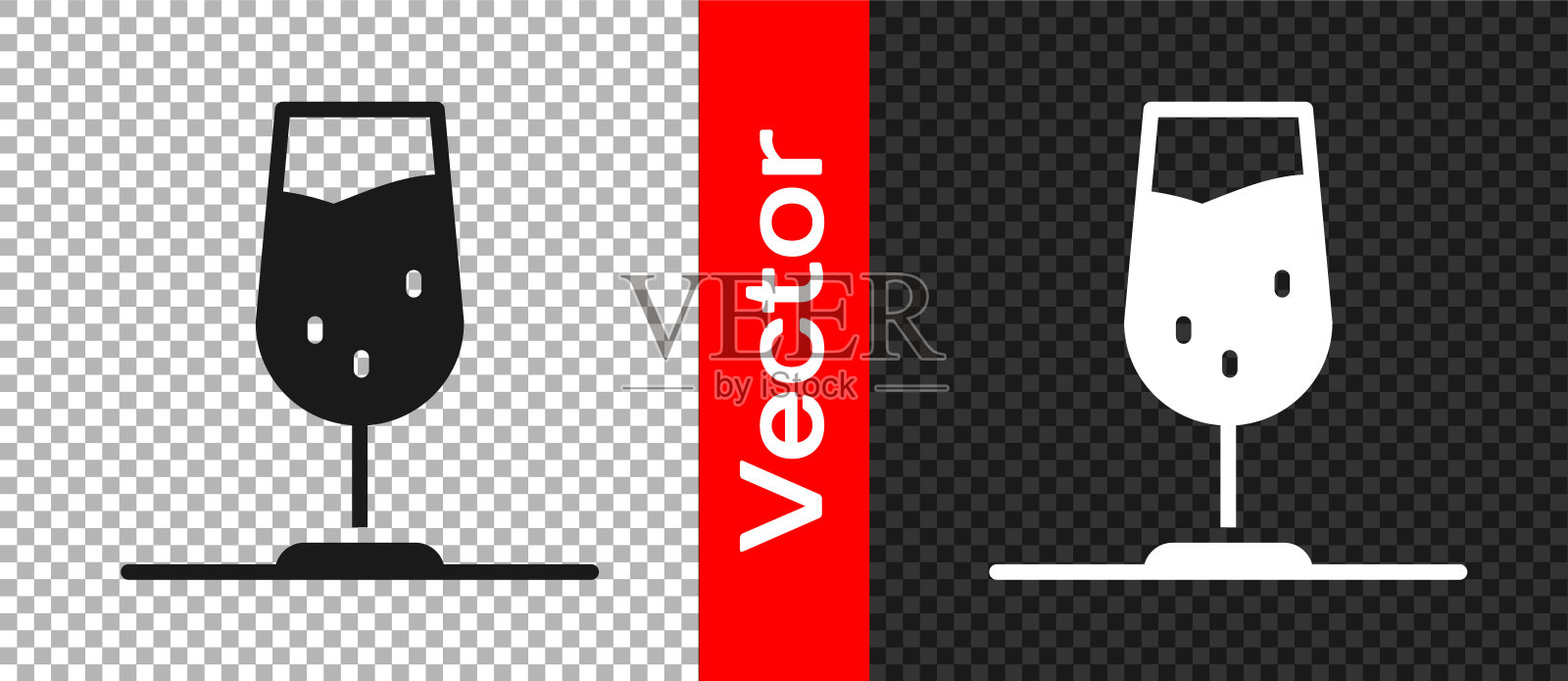 黑葡萄酒玻璃图标孤立在透明的背景。葡萄酒杯的迹象。向量图标素材
