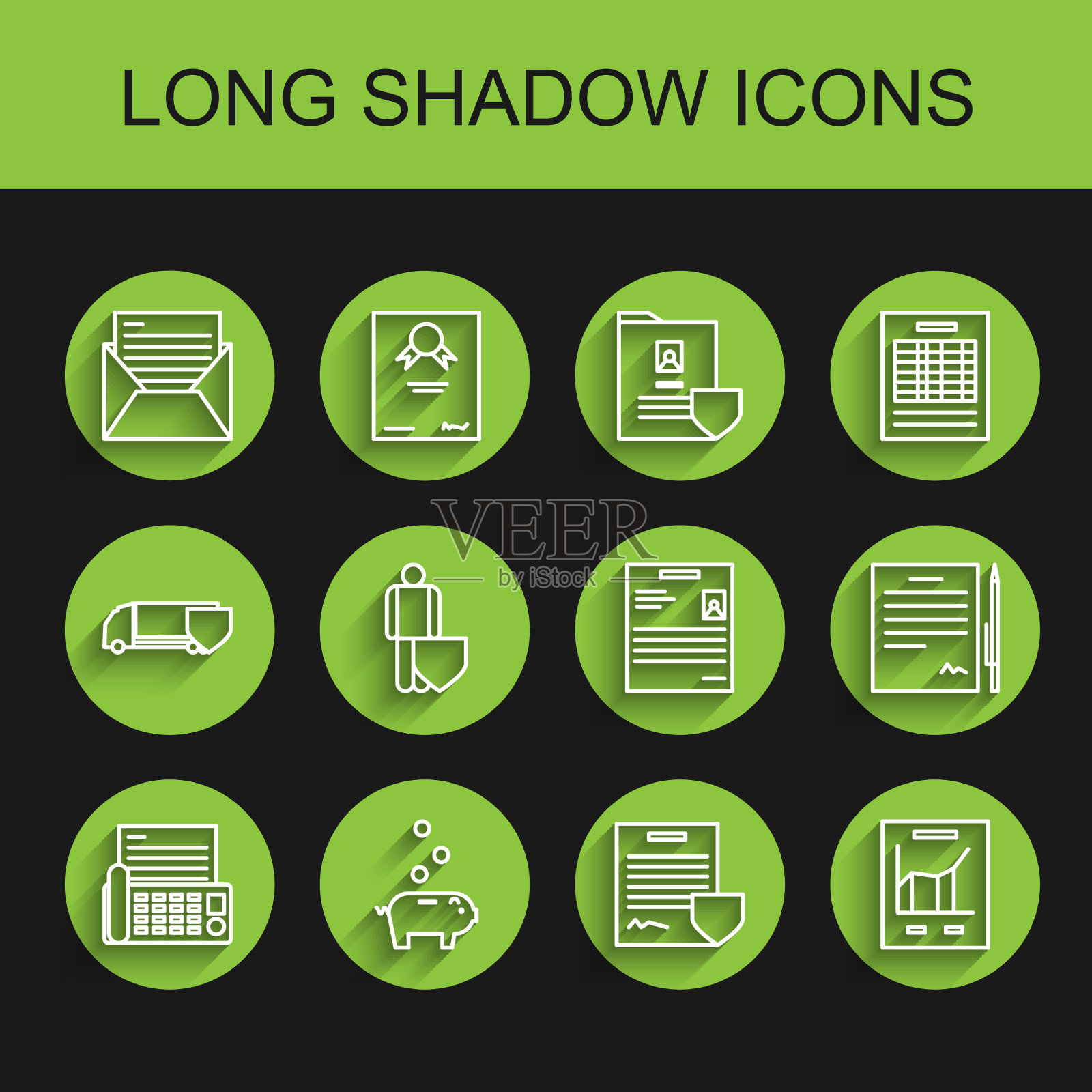 设置电话线传真机储蓄罐和投币邮件图标素材