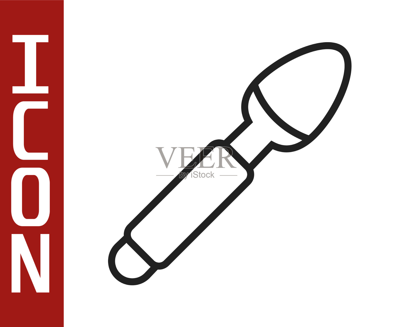 黑色线银勺图标孤立在白色图标素材