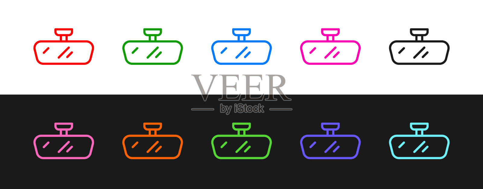 设置线车镜图标孤立于黑色和图标素材