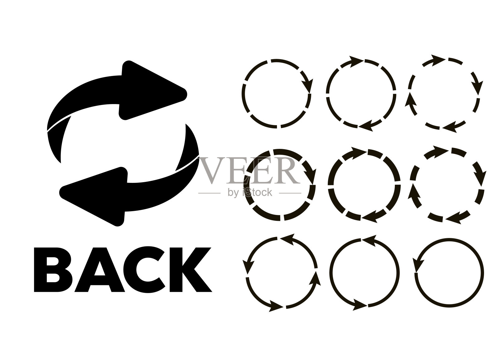 旋转的,圆形的,循环的箭头。复发的迹象。翻转或转向箭头。反向标志插画图片素材