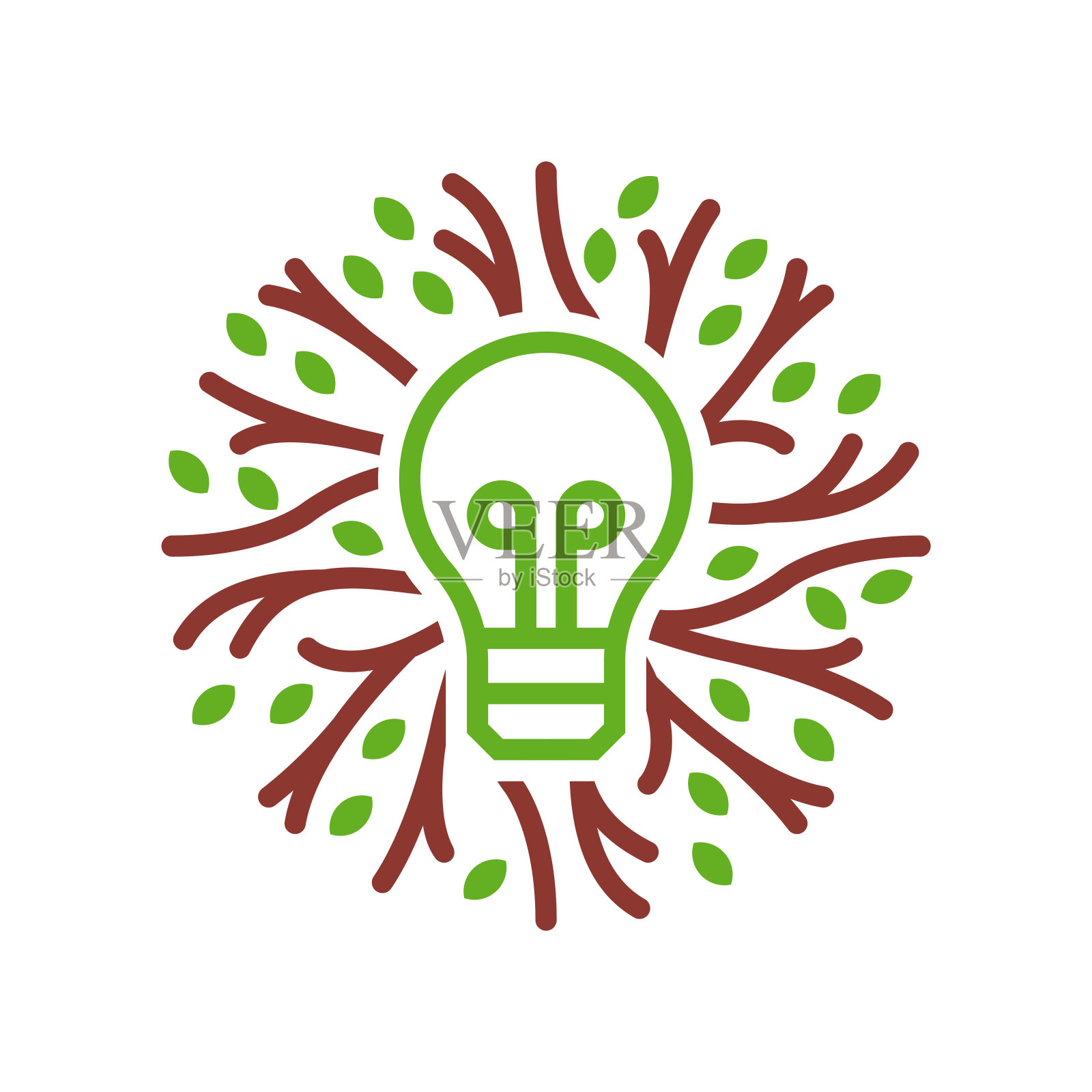 自然能源概念,灯泡根,枝,叶。矢量图标模板插画图片素材
