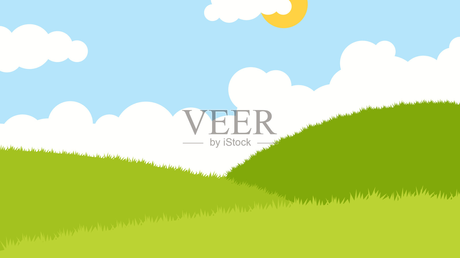 绿色草地与白云夏季绿色景观背景插图插画图片素材