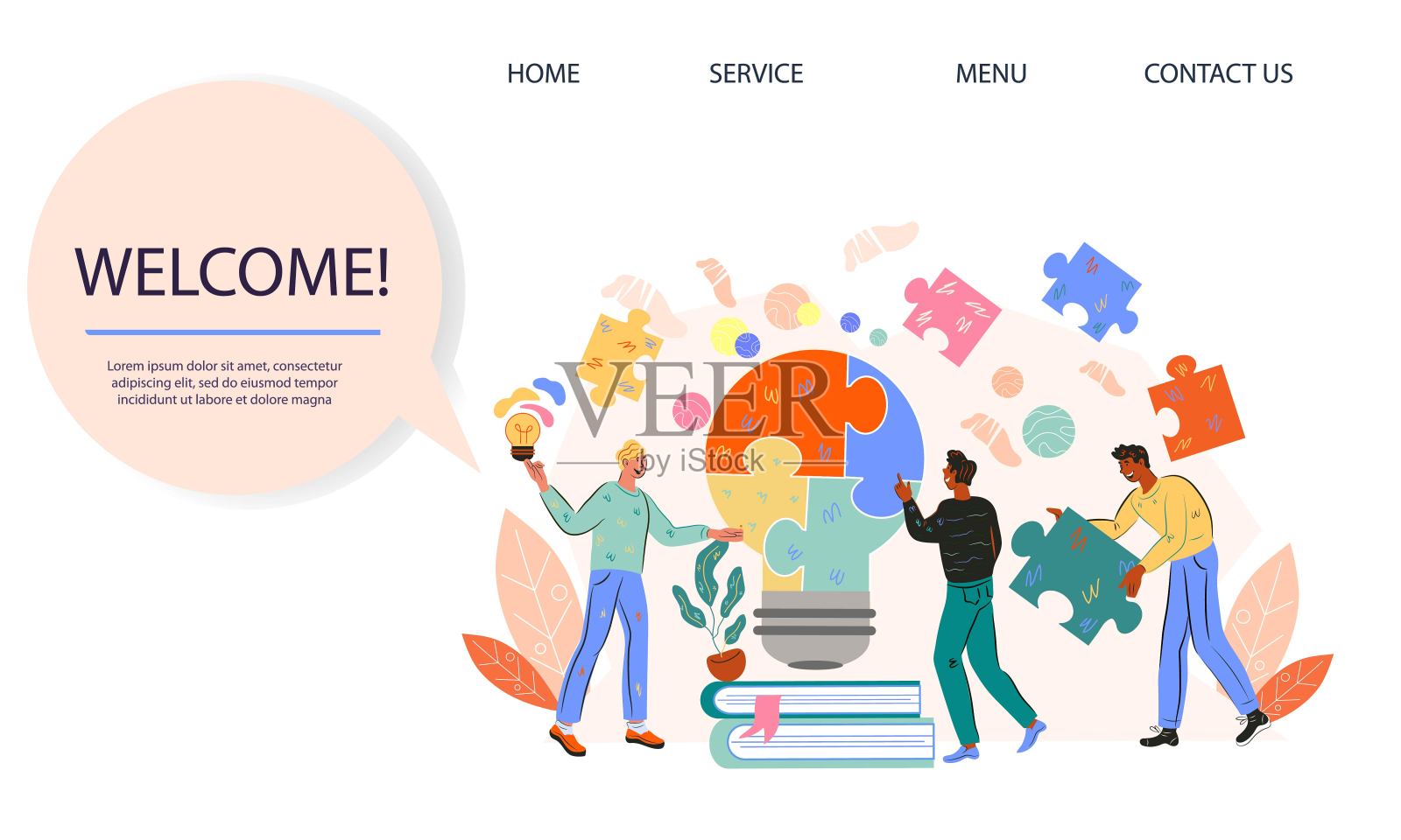 商业主题网站横幅。商业合作和伙伴关系。插画图片素材