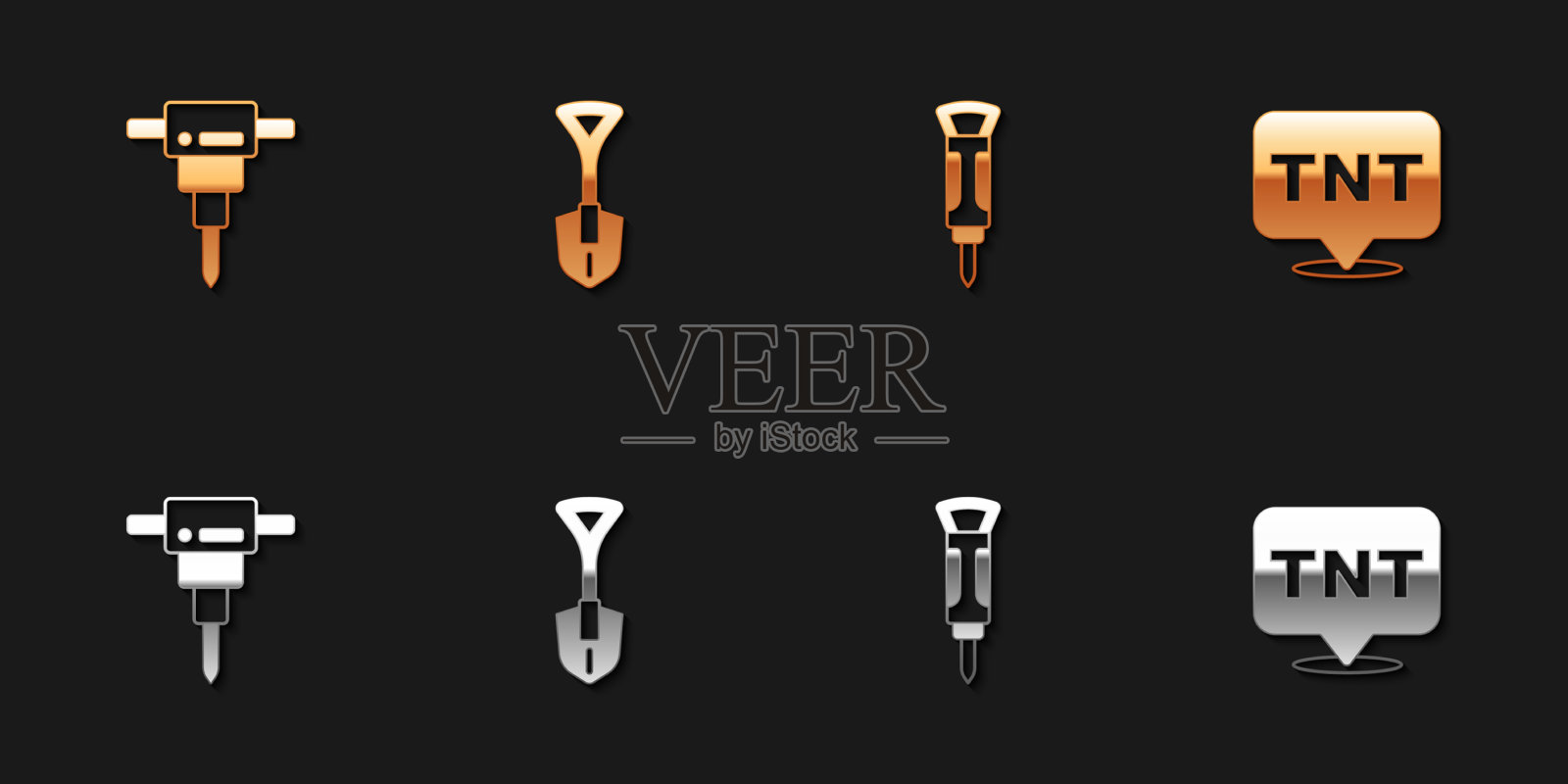 设置施工手提钻、铲、炸药图标素材