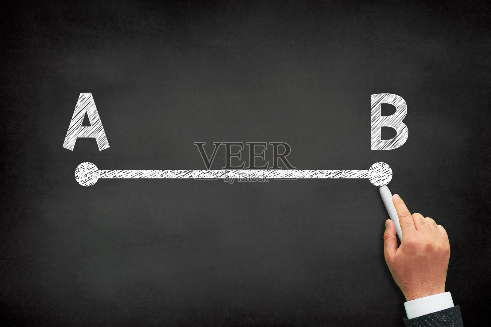 从A点到B点,手放在黑板上照片摄影图片