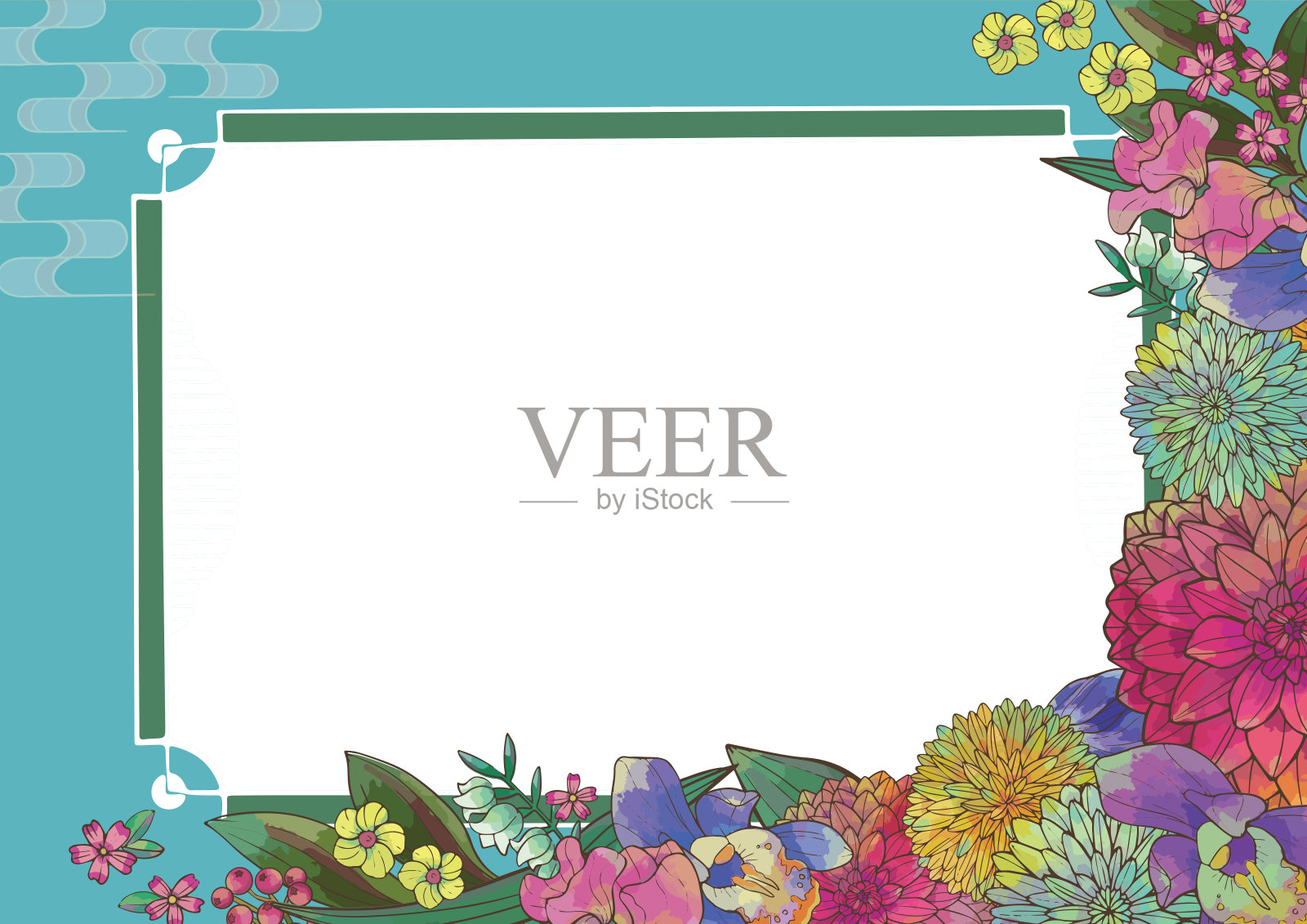 复古的日本风格花卉图案华丽美丽的日本图案背景材料手写插图新年贺卡材料插画图片素材