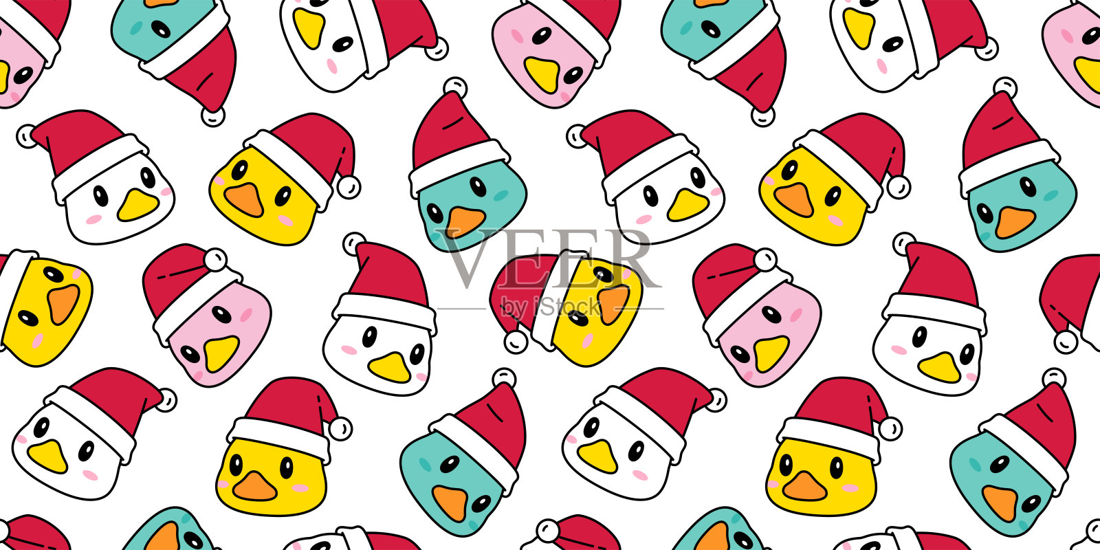 鸭子无缝图案橡胶鸭子心情人淋浴浴室玩具鸡鸟头矢量宠物围巾礼物包装纸卡通动物涂鸦瓷砖壁纸重复背景插图设计插画图片素材