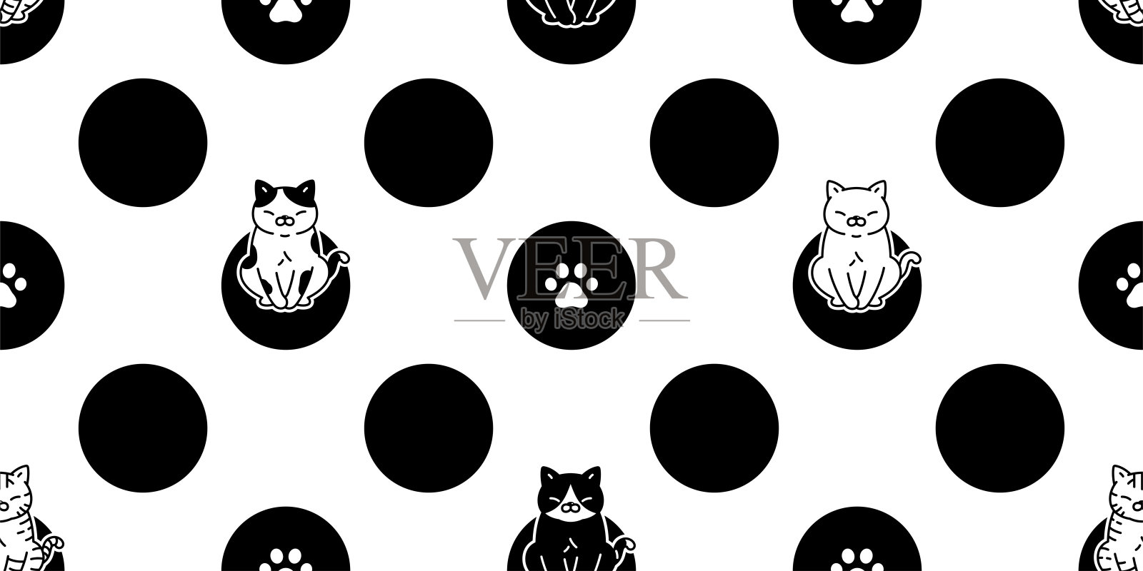 猫无缝图案小猫爪子斑点脚印印花布矢量狗宠物品种卡通瓷砖背景重复壁纸涂鸦围巾孤立插图设计插画图片素材