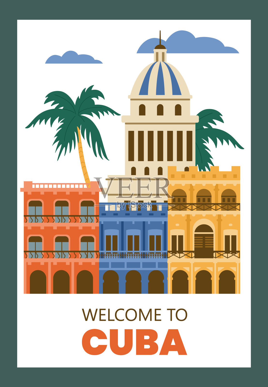欢迎古巴宣传横幅或传单平面矢量插图布局。插画图片素材