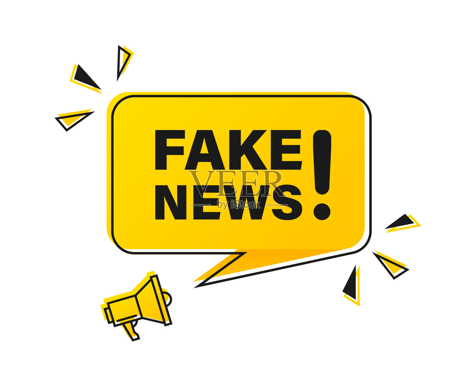 带有假新闻言论泡泡的扩音器。扬声器。横幅为商业,营销和广告。矢量图插画图片素材