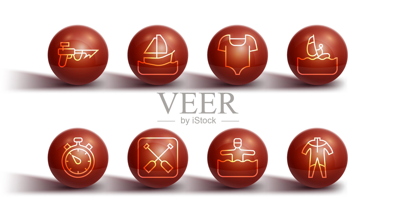 设线钓鱼鱼叉秒表风帆冲浪图标素材