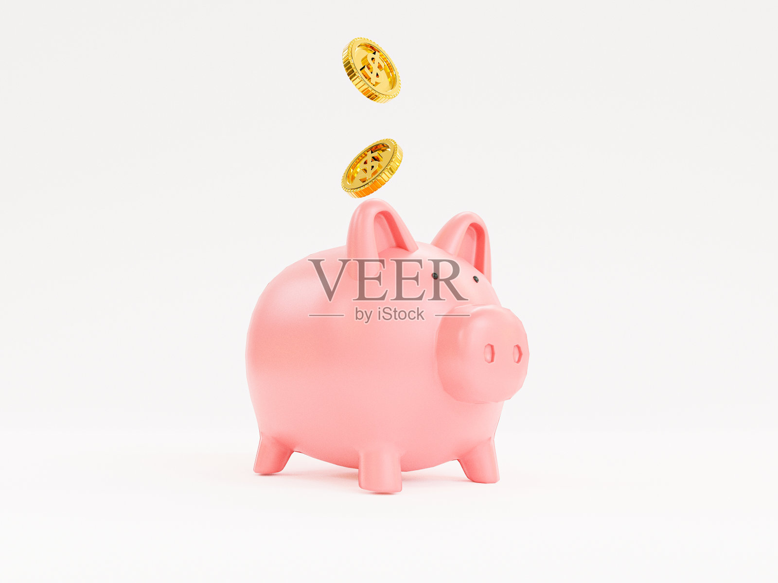 金币把粉红色的小猪储蓄钱在白色的背景存款和金融储蓄增长概念通过3d渲染。照片摄影图片