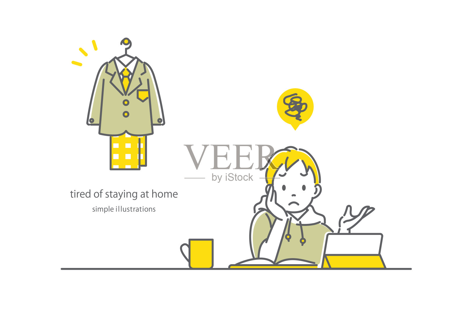 居家,在线学习插画图片素材