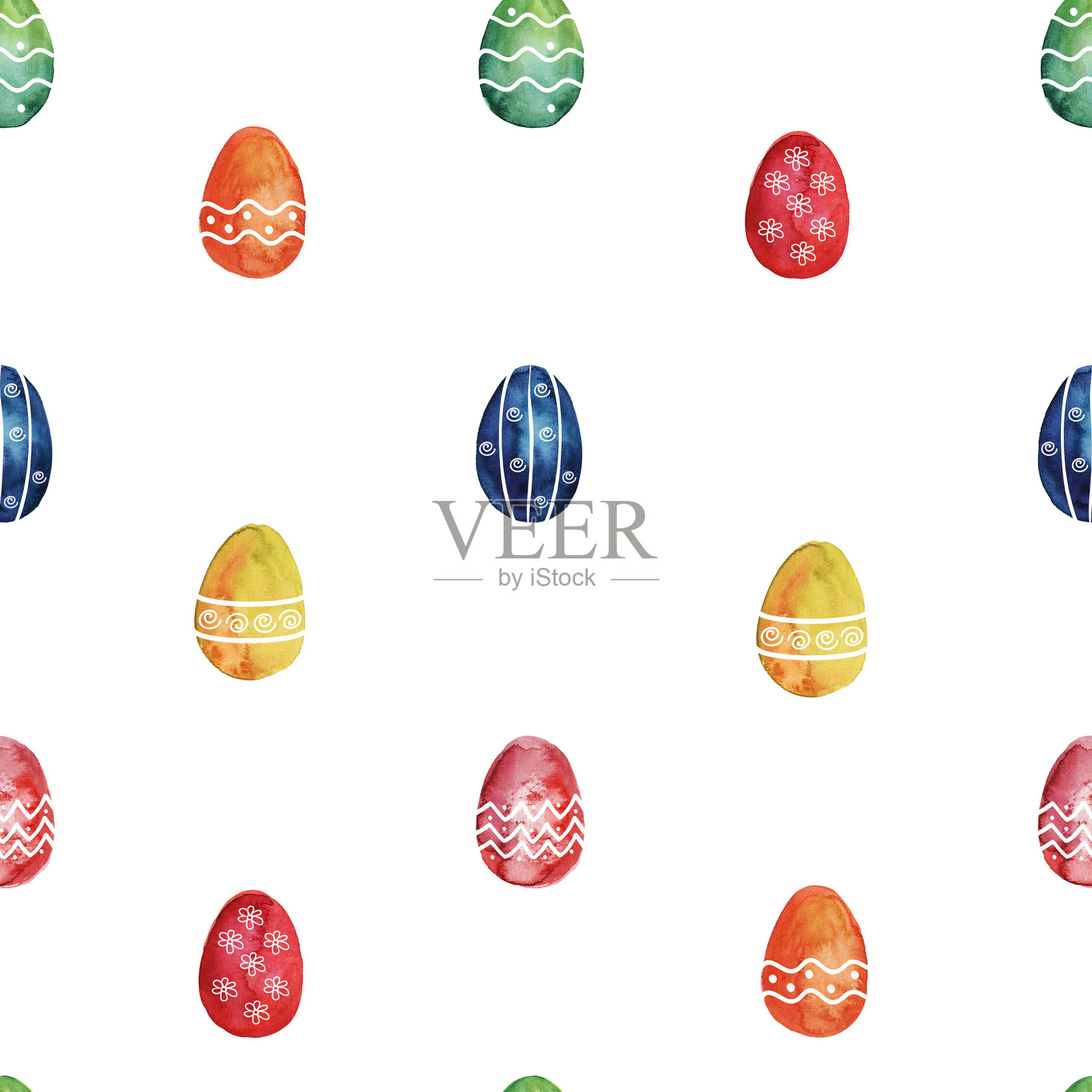 水彩无缝图案与彩色复活节彩蛋。插画图片素材