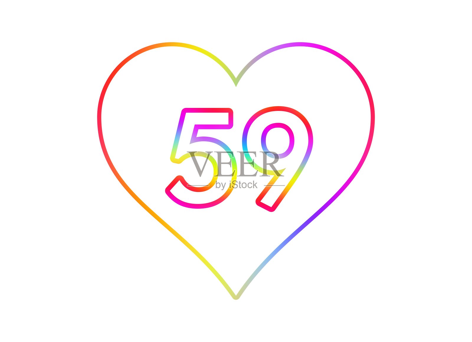 号码59成白色的心与彩虹色的轮廓。插画图片素材