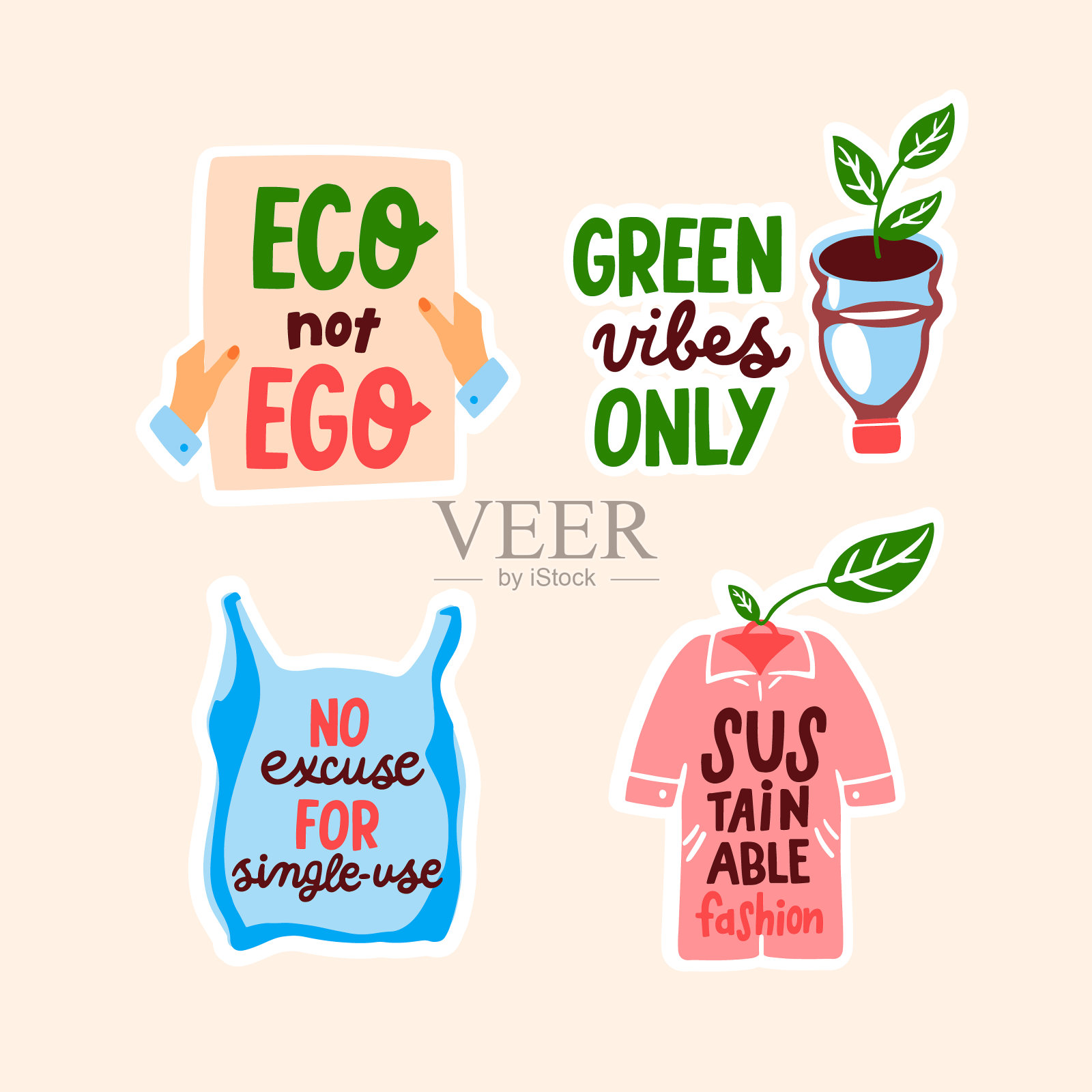 手绘生态友好标签矢量插图设计元素图片