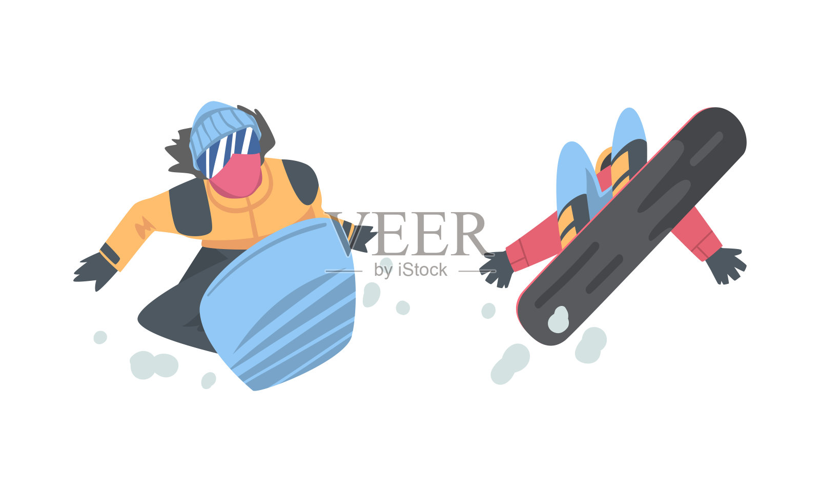 男人和女人滑雪板穿着冬季装备向量集设计元素图片