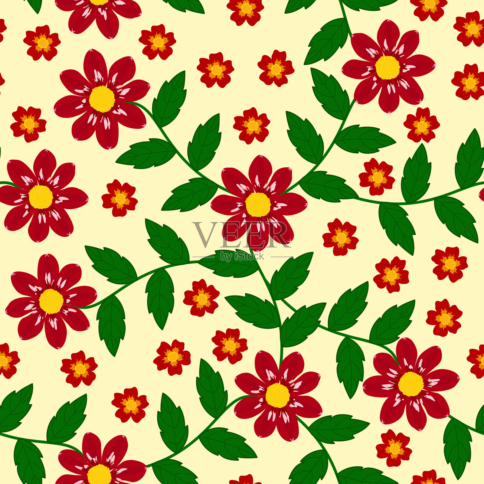 红色大丽花无缝图案。花卉图案。插画图片素材