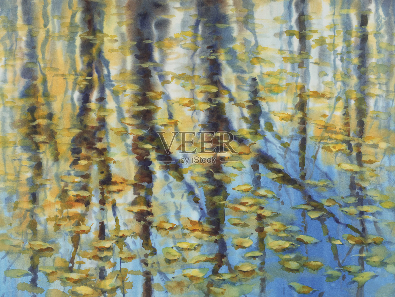 秋叶下的水彩背景插画图片素材