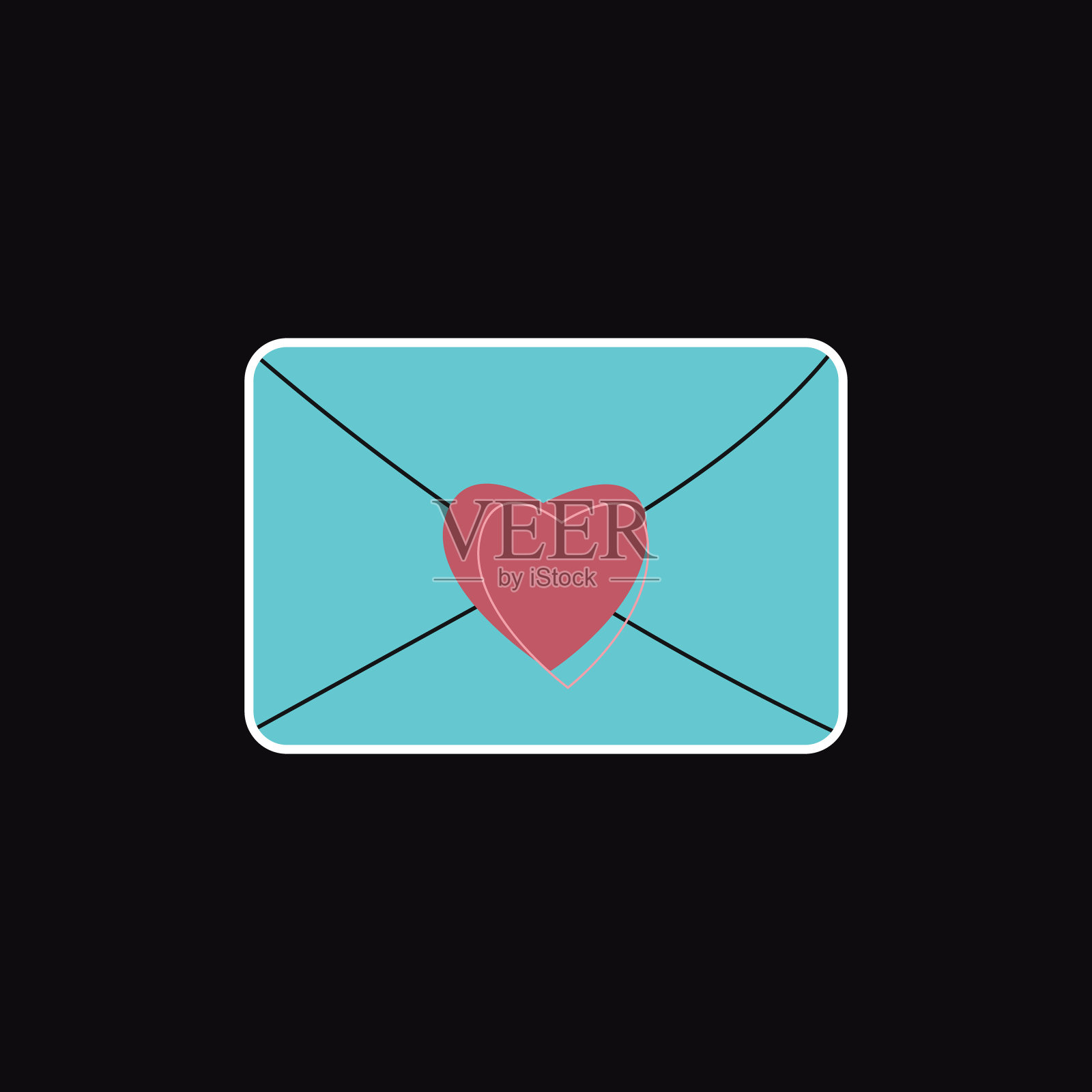 信封里装着心形的浪漫信件,没有文字。粉红色的心,情人节,爱的象征。浪漫的信。紧急消息。矢量图插画图片素材