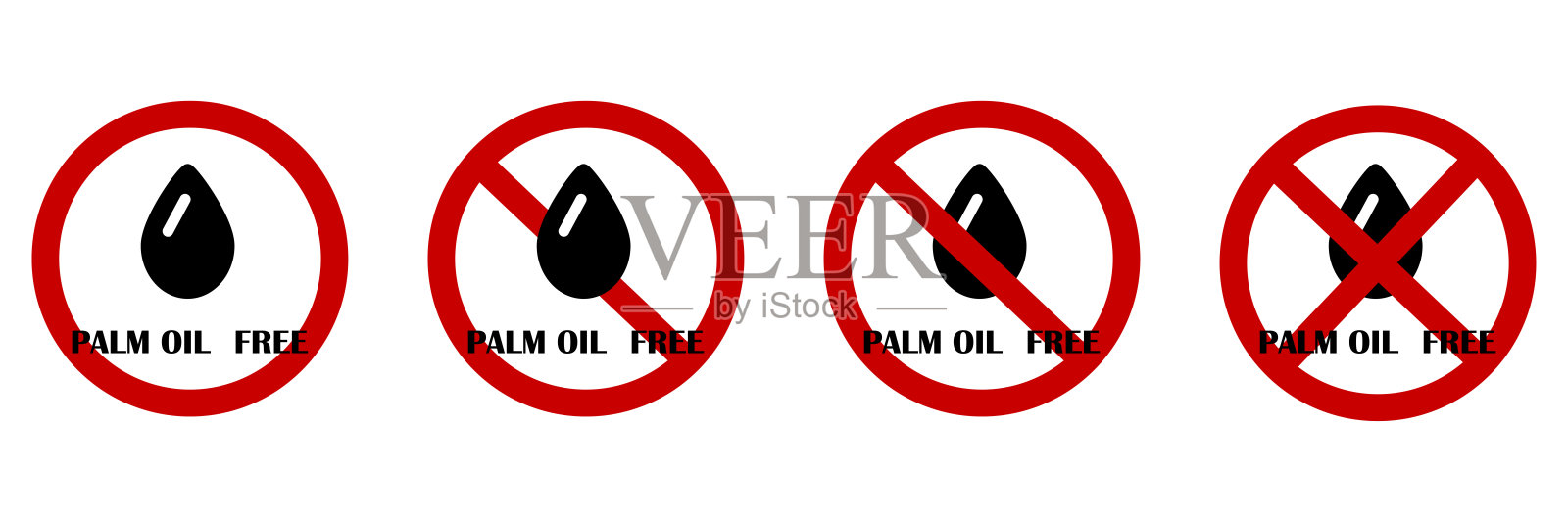 棕榈油免费图标设置。禁止标志。红色圆圈。天然食品。生态标识。矢量插图。股票的形象。插画图片素材