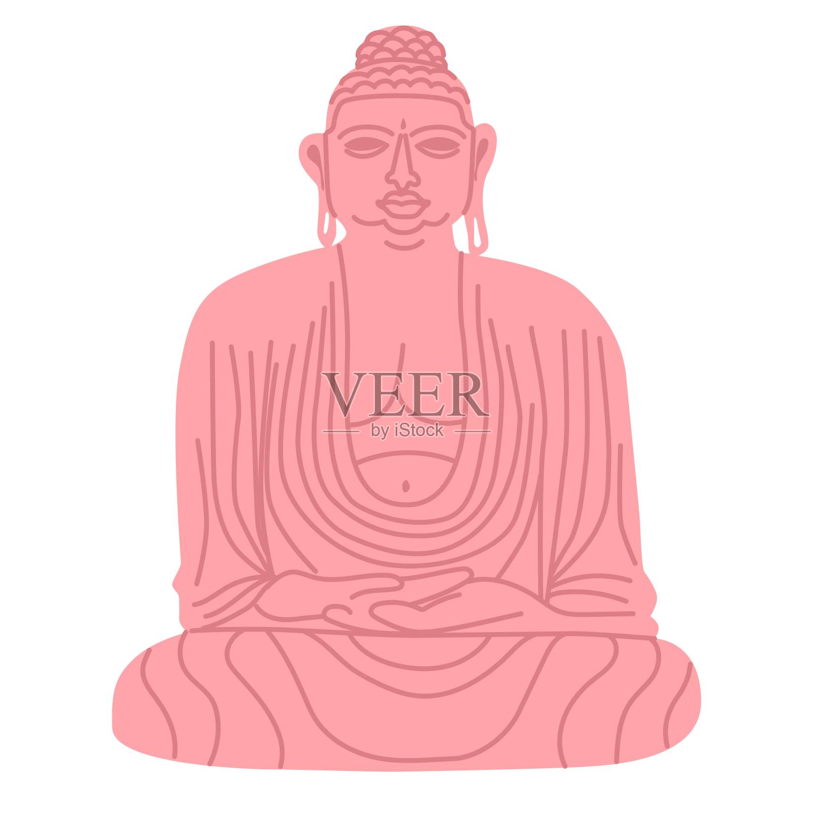 尊佛像。印度雕塑艺术。传统元素,佛教符号。石佛在冥想。平面手绘矢量插图。孤立。插画图片素材