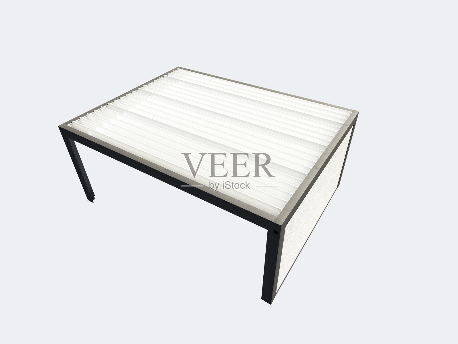 生物气候棚架的3d渲染,电动百叶窗屋顶照片摄影图片