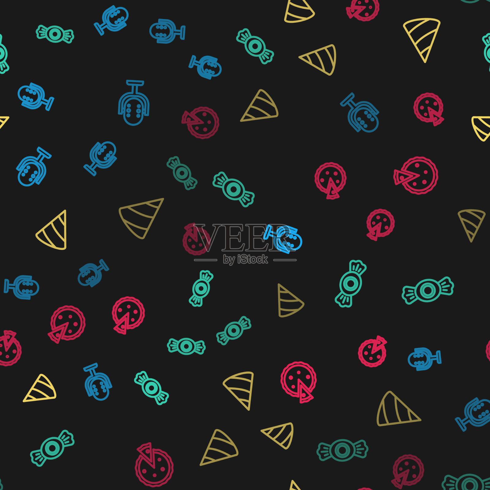 设置线麦克风,糖果派对帽和自制图标素材