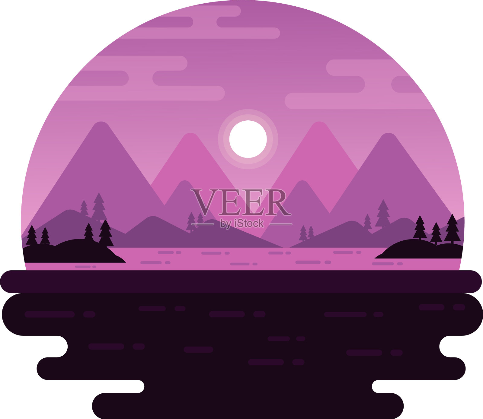 晚上山插画图片素材