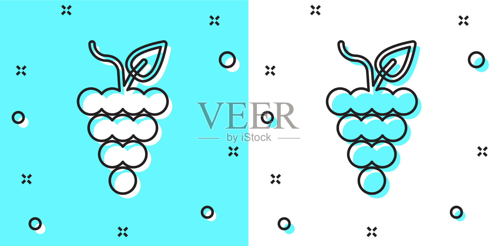 黑色线串的葡萄图标孤立在绿色上插画图片素材