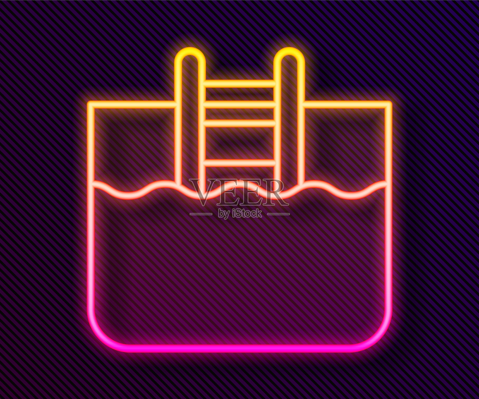 发光的霓虹灯线游泳池与梯子图标插画图片素材