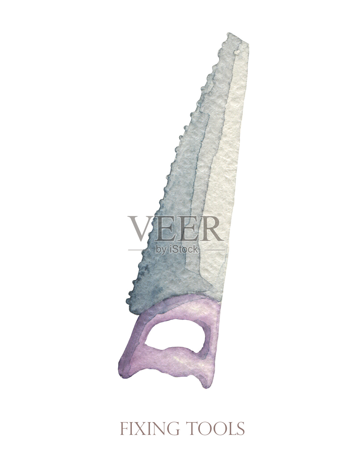 收藏水彩工具:切割机、螺丝刀、钳子、活动扳手、螺栓、螺丝、螺母、透明胶带、卷尺、锤子、销钉插画图片素材