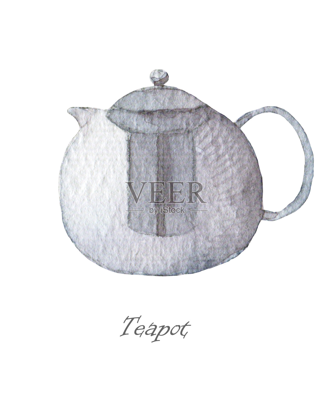 水彩图像的水彩瓷器和陶瓷茶壶的各种形状和颜色插画图片素材