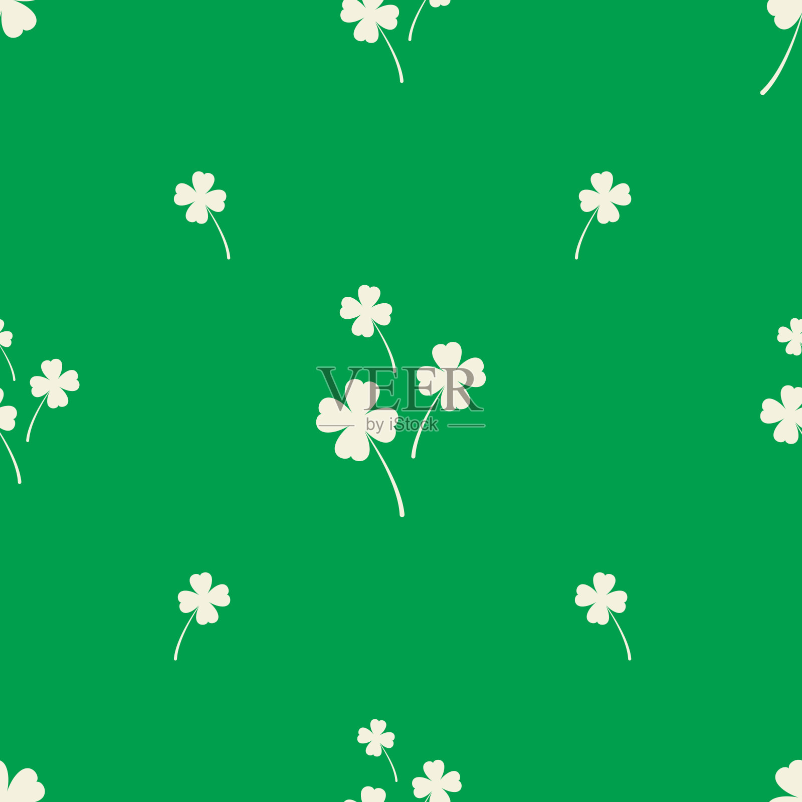无缝图案与白色三叶草,三叶草在绿色背景。圣帕特里克节的图案。矢量插图。插画图片素材