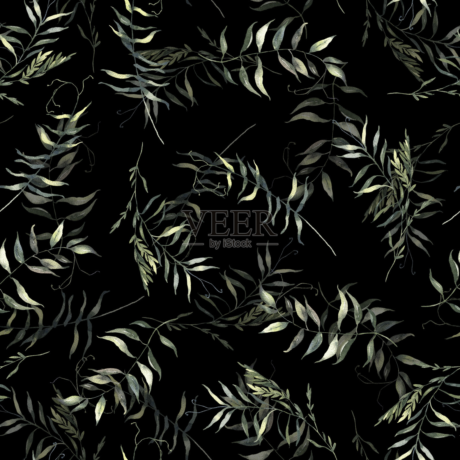 无缝图案与手绘水彩叶。可爱的设计为夏季纺织品设计,剪贴簿纸,装饰。花卉无缝模式插画图片素材