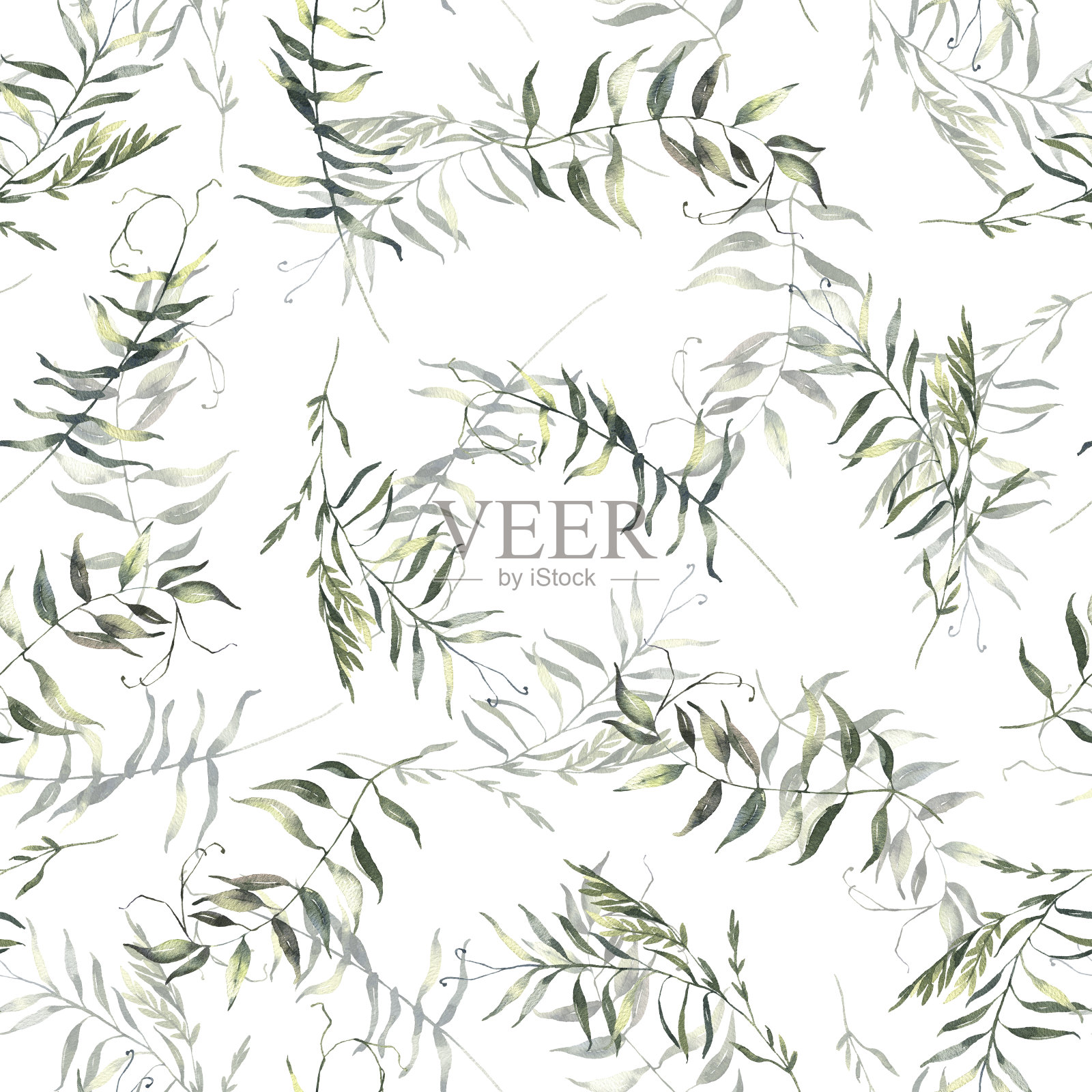 无缝图案与手绘水彩叶。可爱的设计为夏季纺织品设计,剪贴簿纸,装饰。花卉无缝模式插画图片素材