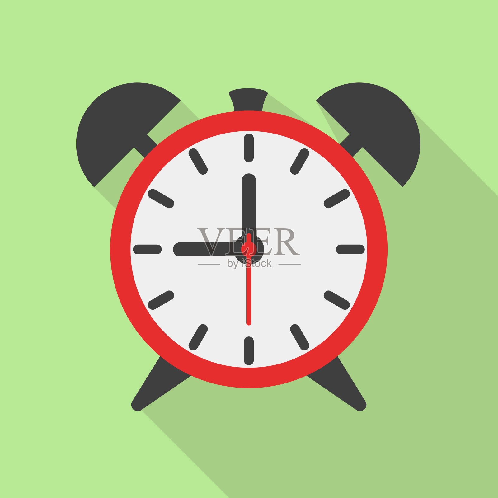 闹钟红色平面矢量插图。用扁平的方式叫醒旧闹钟。插画图片素材