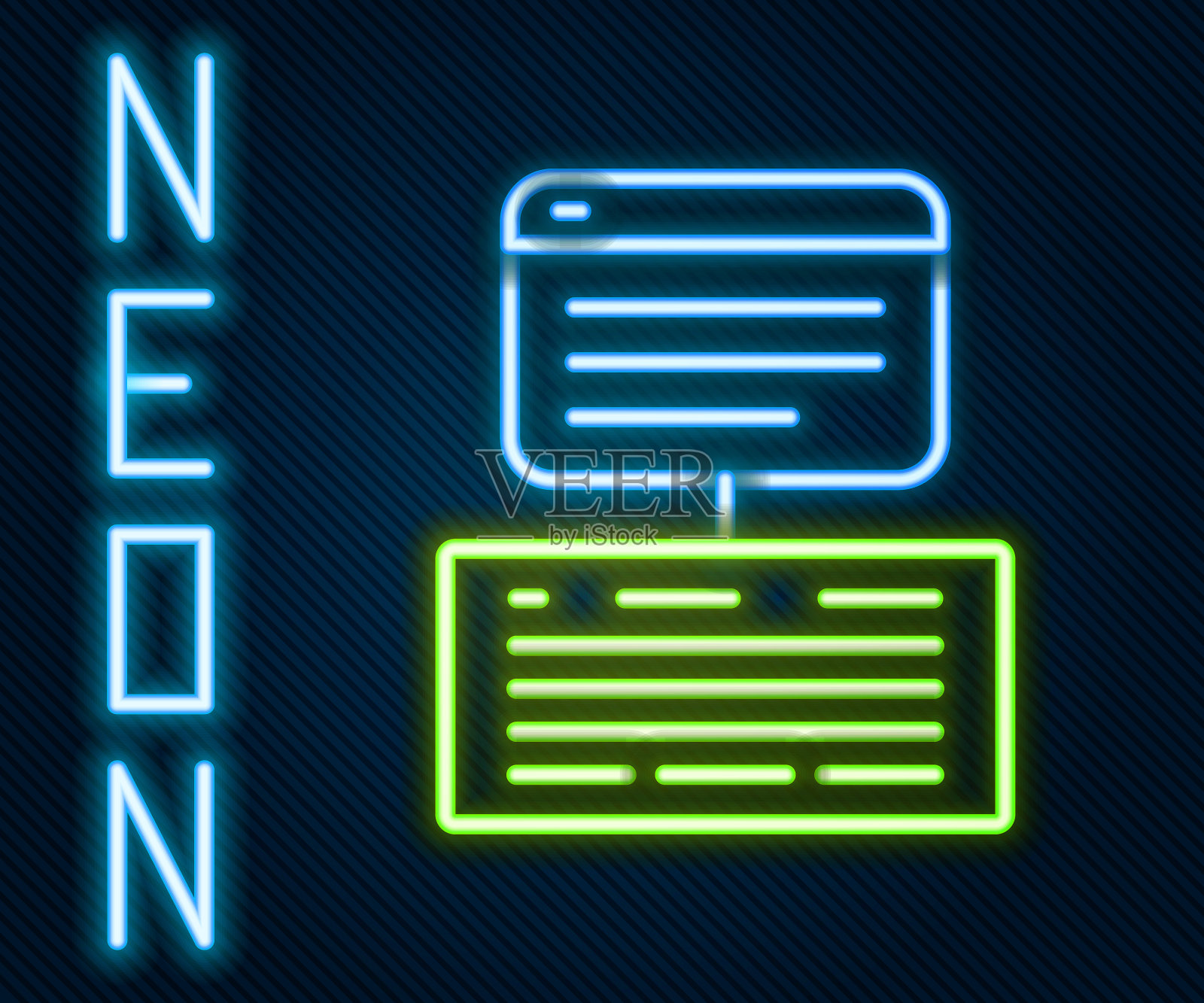 发光的霓虹灯线服务器,数据,Web主机图标孤立在黑色背景上。色彩斑斓的轮廓的概念。向量插画图片素材