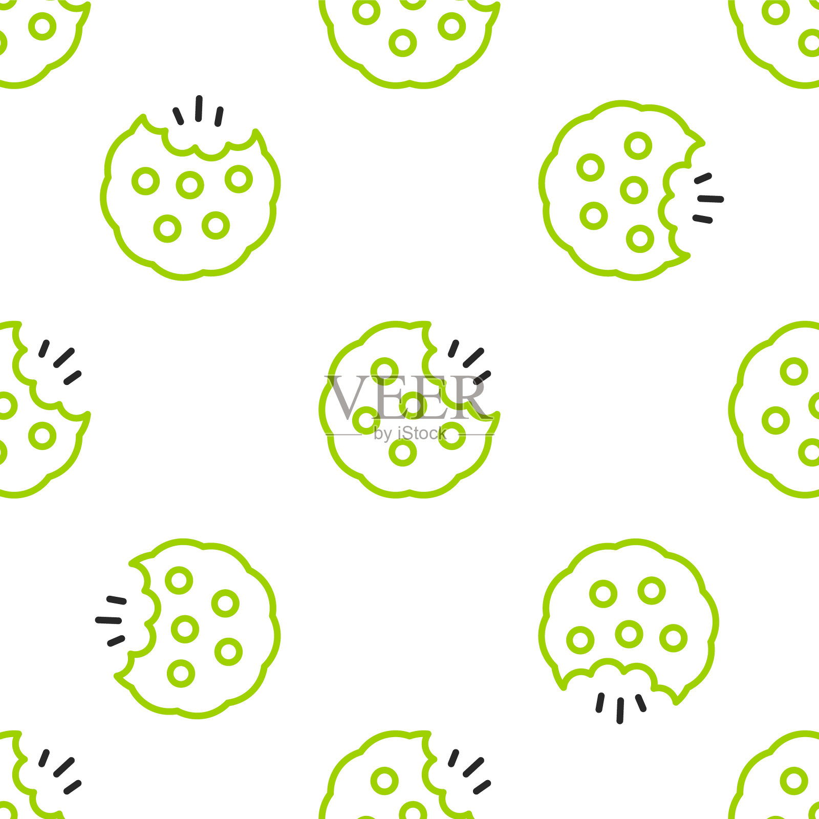 线饼干或饼干与巧克力图标孤立无缝模式在白色背景。向量插画图片素材