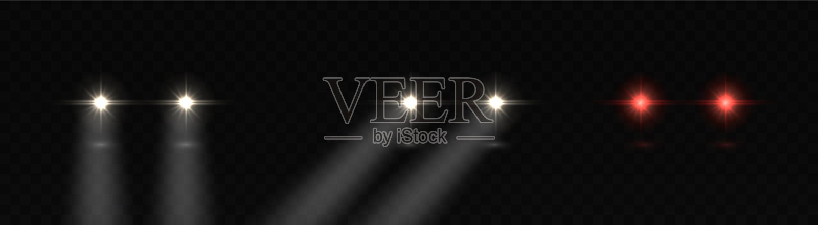 汽车头灯。汽车的射线。向量的现实效果。设计元素图片