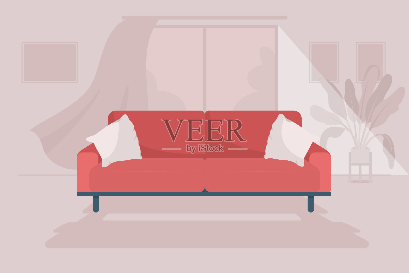 舒适的客厅平面颜色插画图片素材