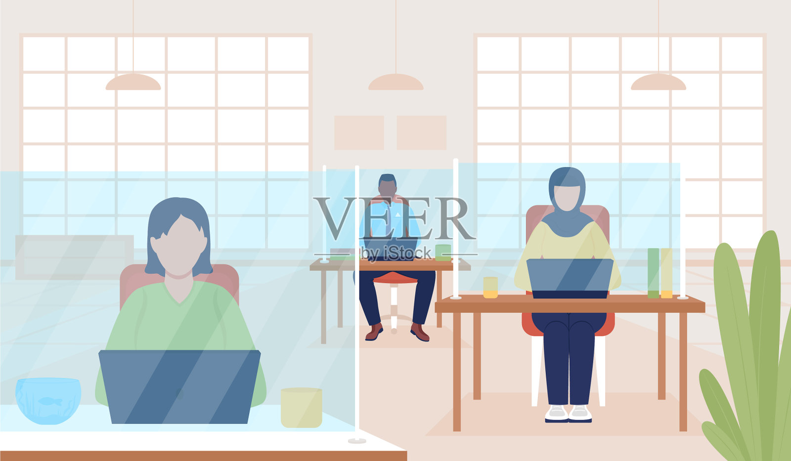 流行病期间的安全办公室插画图片素材