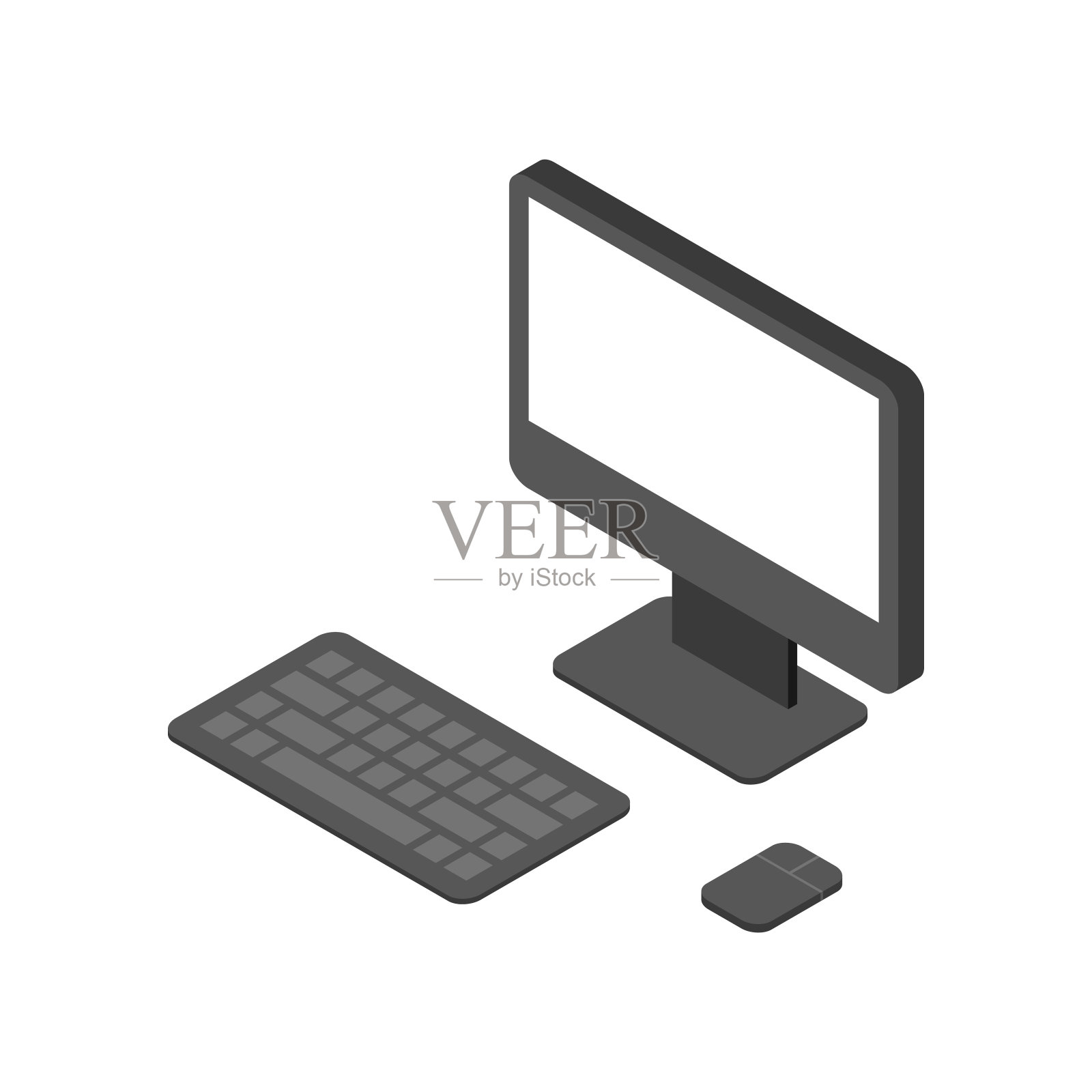 电子计算机等距设计,配有键盘显示器和鼠标三维矢量插图设计元素图片