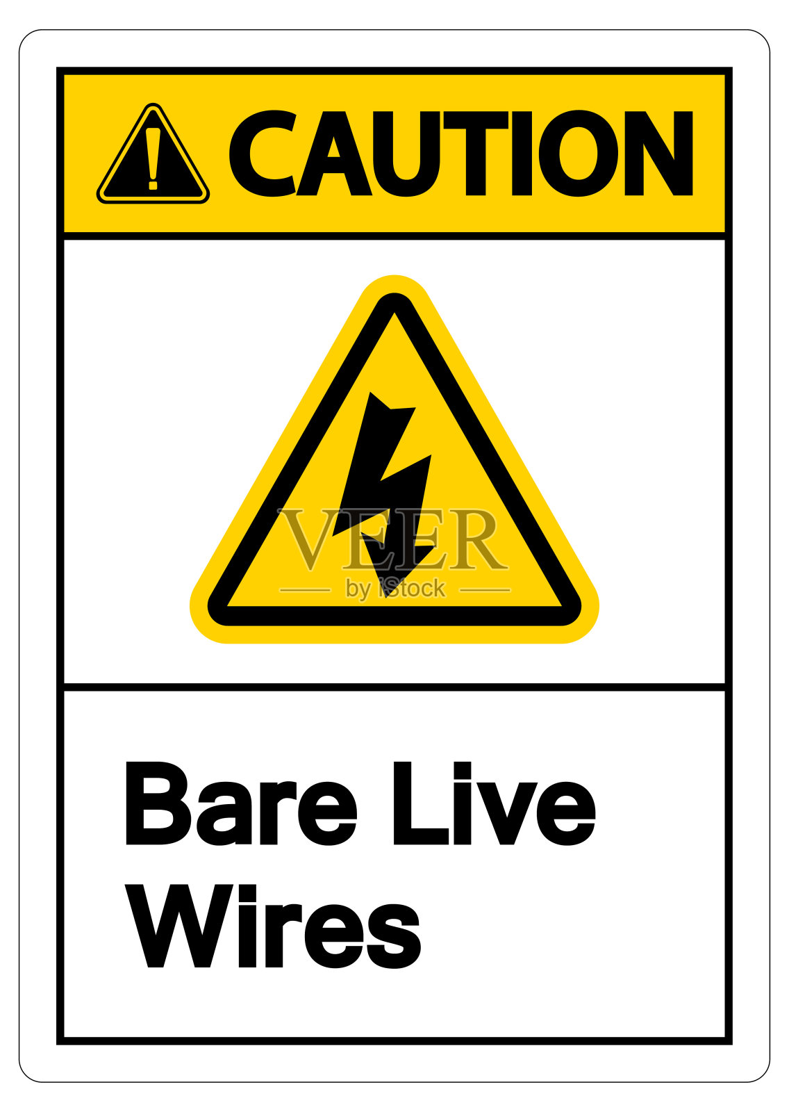 注意裸露的带电电线标志在白色背景上插画图片素材