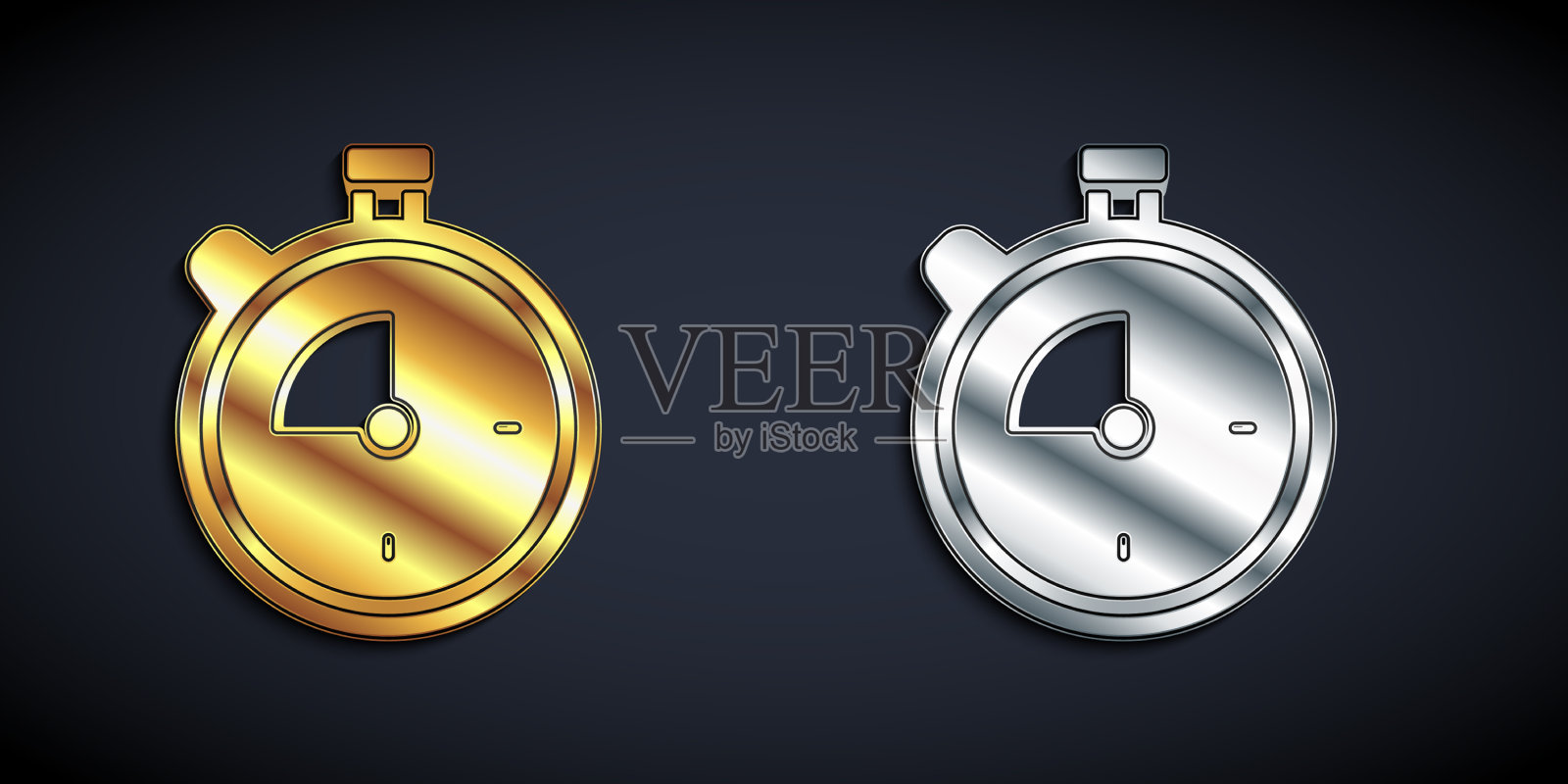 金色和银色秒表图标孤立在黑色上插画图片素材
