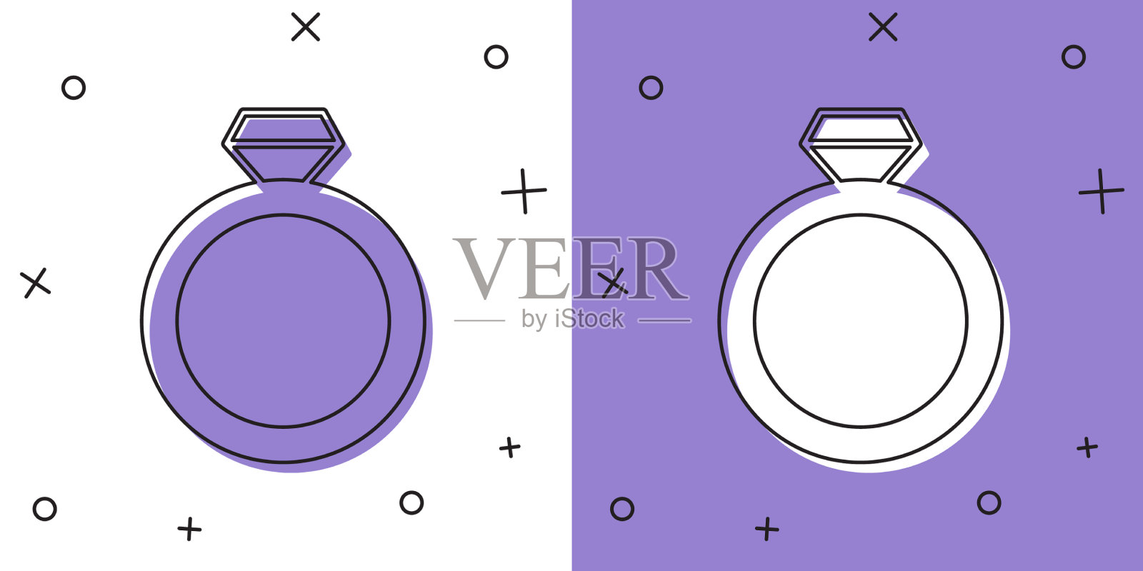 设置钻石订婚戒指图标孤立在白色插画图片素材