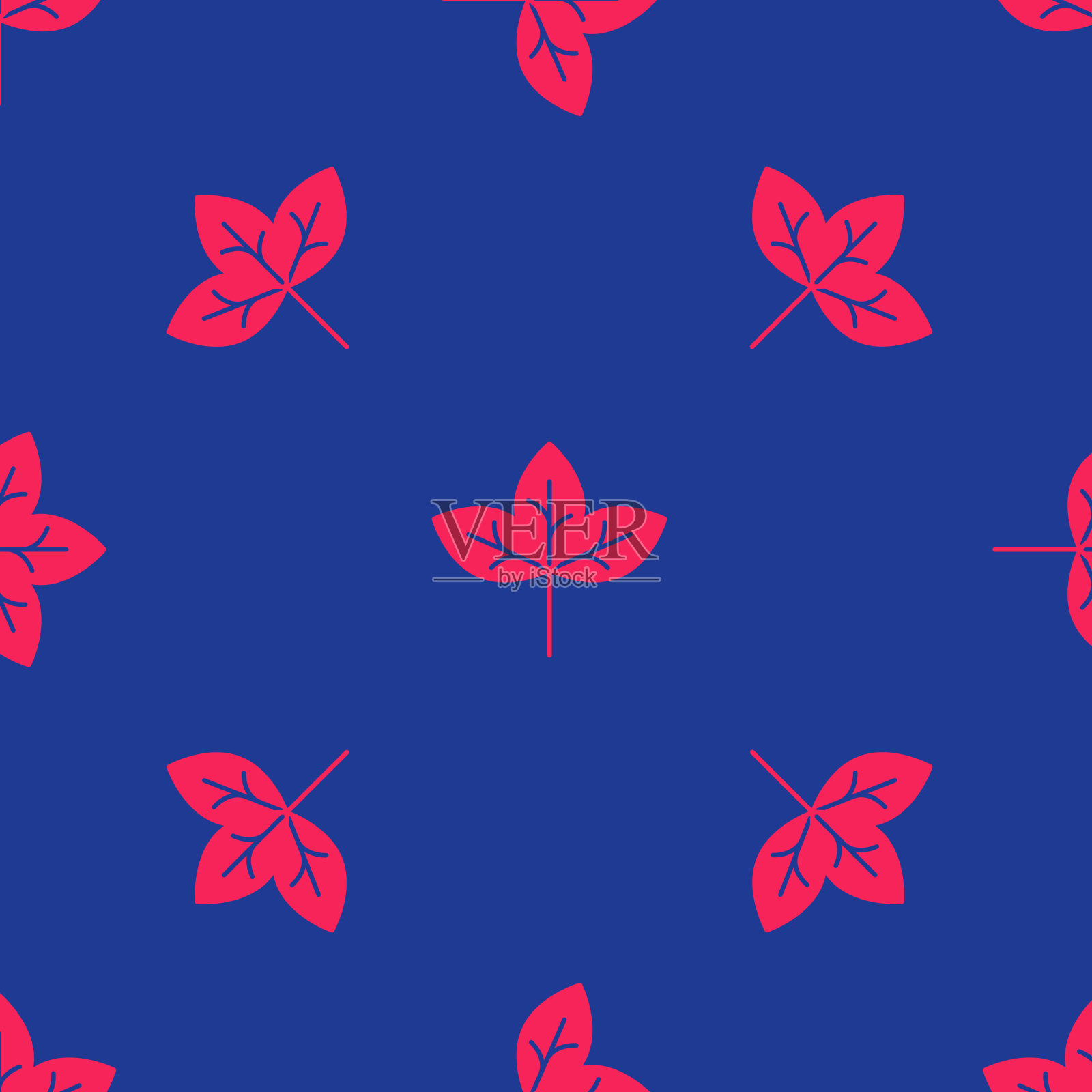 红叶图标孤立无缝图案上的蓝色插画图片素材